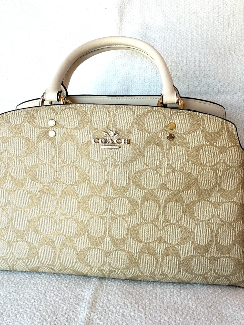 Coach Signature Dome Satchel in Beige with Chalk Trim
